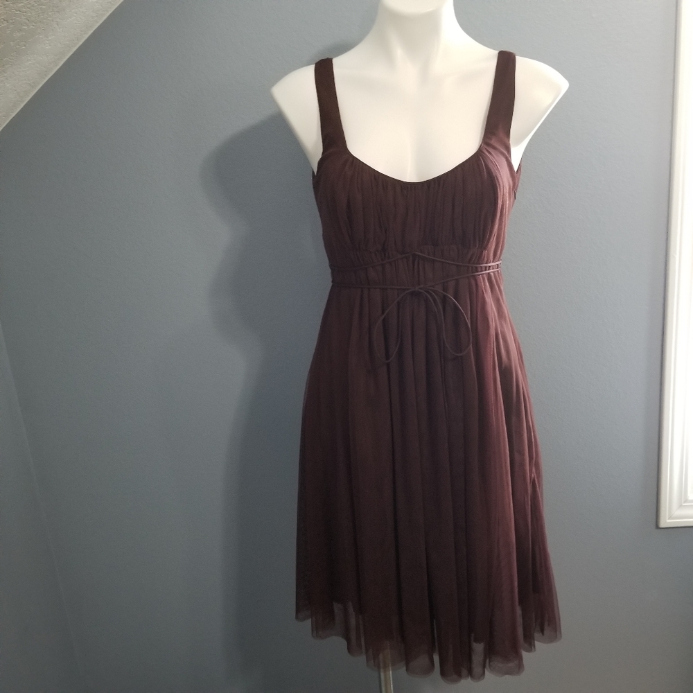 Moulinette Soeurs Empire Waist Tulle Short Dress Maroon Anthropologie Women's 4.